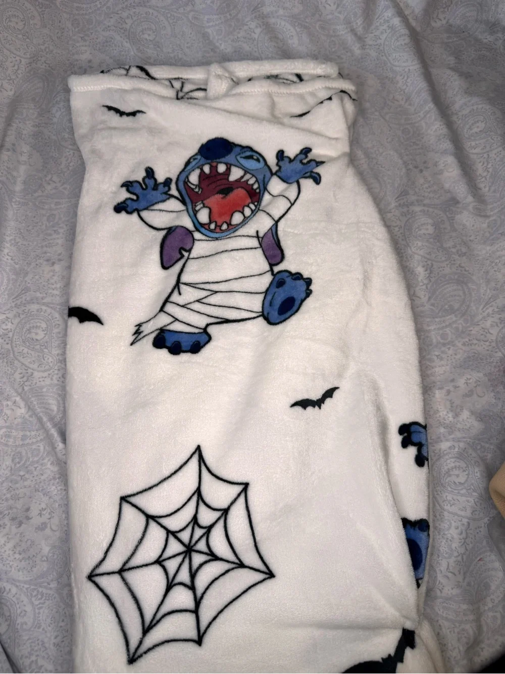 Disney White Plush Halloween Throw with Stitch as a Mummy